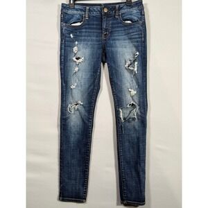 American Eagle Outfitters Womens Jeans Jegging Super Stretch‎ Distressed Blue 10